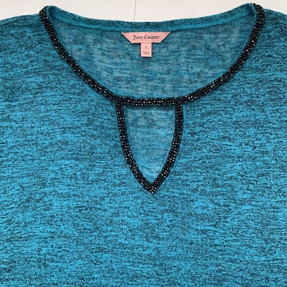 Juicy Couture Embellished Teardrop Neckline Short Sleeve Top Size L - Picture 3 of 10